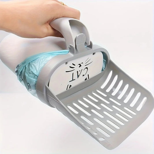 Cat Litter Scoop with Waste Bag Holder Plastic Cat Litter Box Cleaner