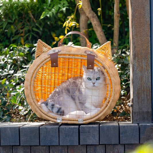 Handheld Rattan Cat Carrier & Bed