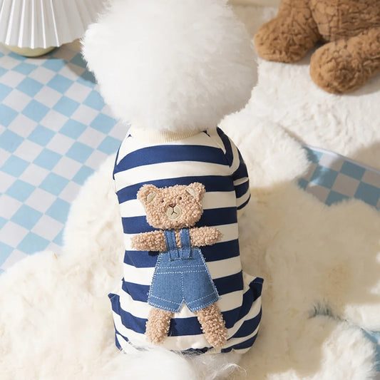 Cat Striped Jumpsuit Cute Cartoon Pattern Kitten Romper Pyjama