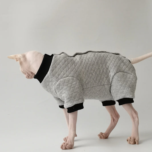 Back Jumpsuit Warm Grey Long Sleeves Coat for Sphynx Cat