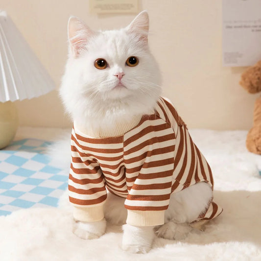 Cat Striped Jumpsuit Cute Cartoon Pattern Kitten Romper Pyjama