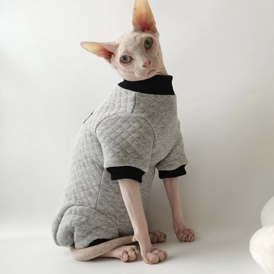 Back Jumpsuit Warm Grey Long Sleeves Coat for Sphynx Cat