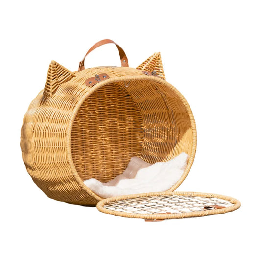 Handheld Rattan Cat Carrier & Bed
