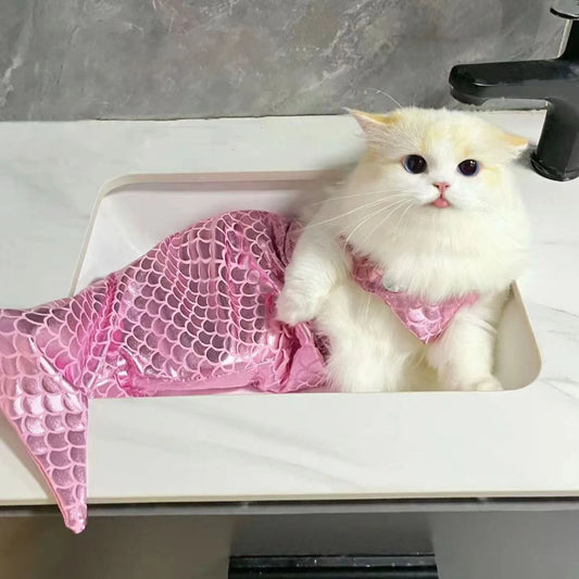 Mermaid Cat Halloween Costumes Sparkly Cosplay